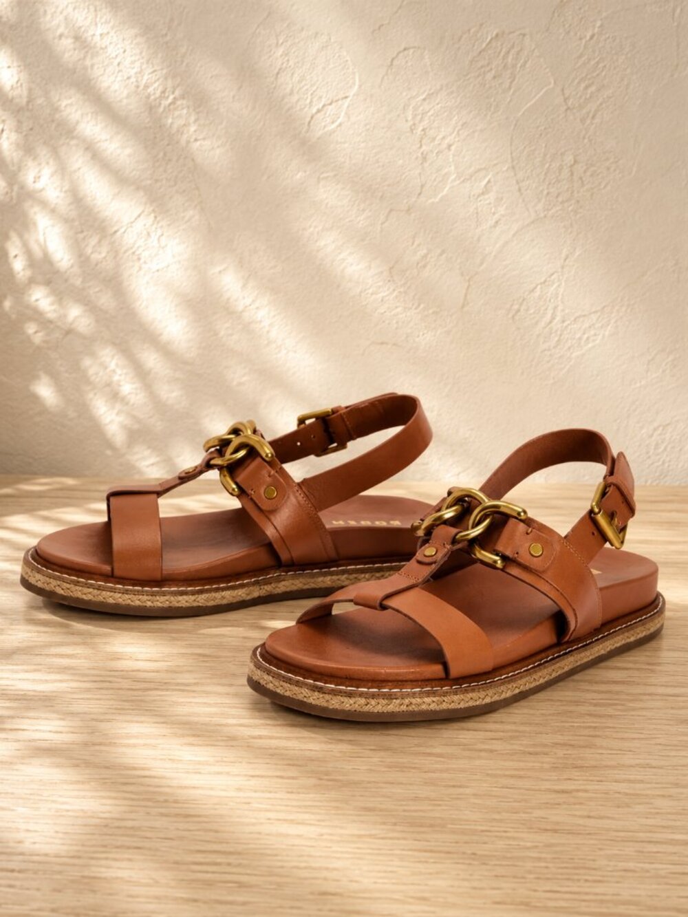 Boden Hardware Detail Footbed Sandal Tan Leather Gold Trim Size 40 US 9 NWOT